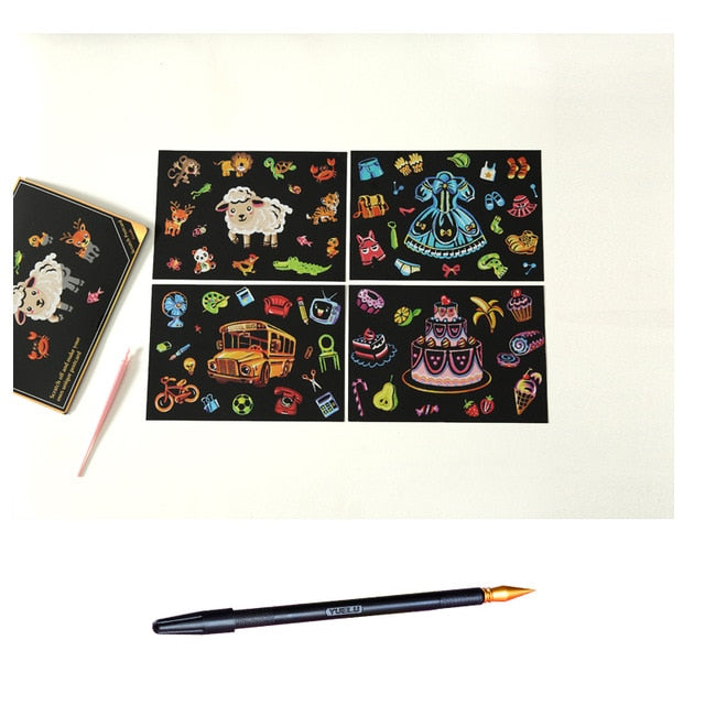 4pcs DIY Drawing Painting Rainbow Scratch Art Mini Notes with Stylus